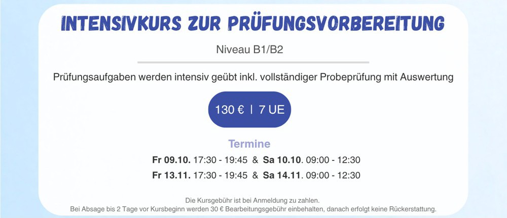 Intensivkurs zur Prüfungsvorbereitung Niveau B1/B2